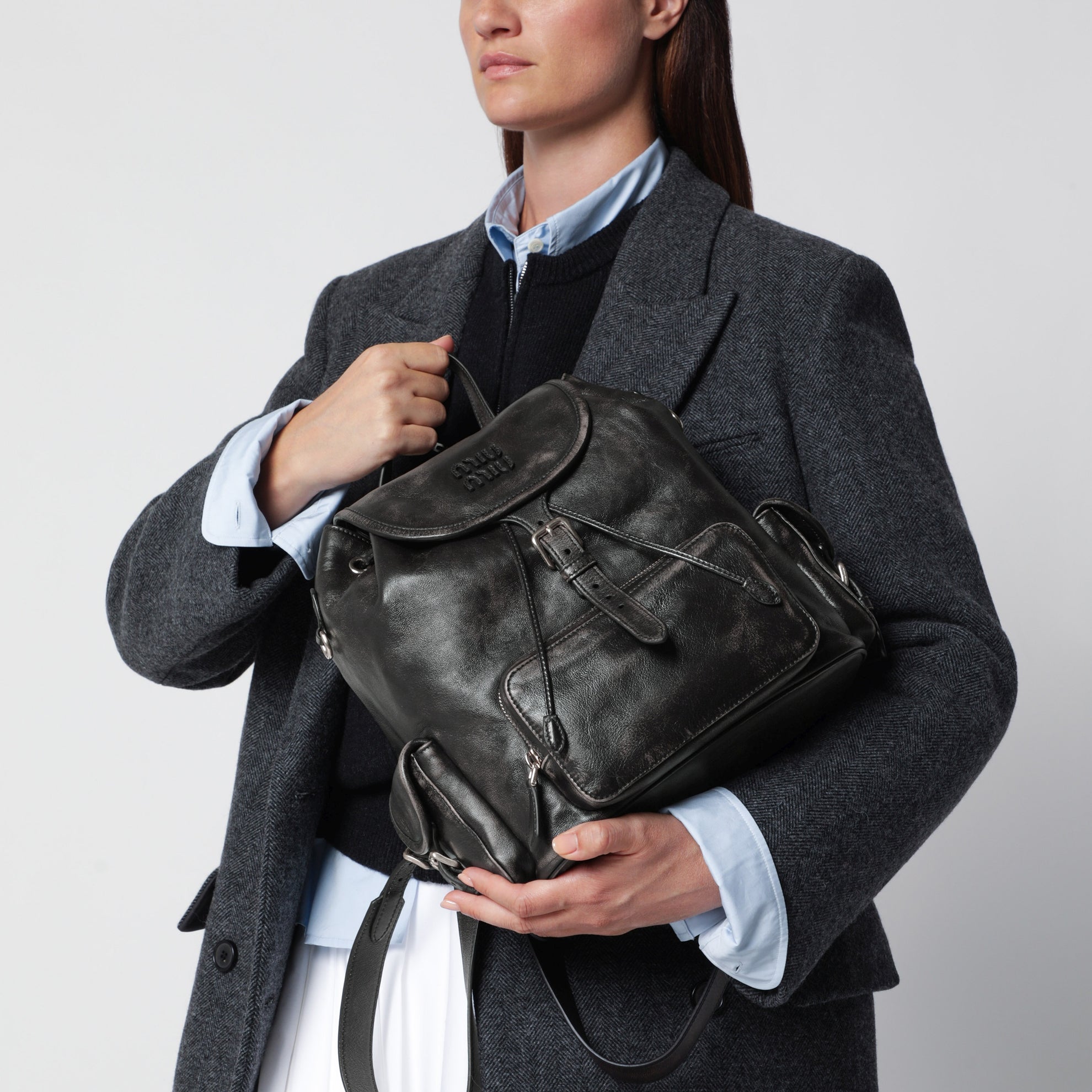 Rucksack aus Lammleder in Kaffeebraun