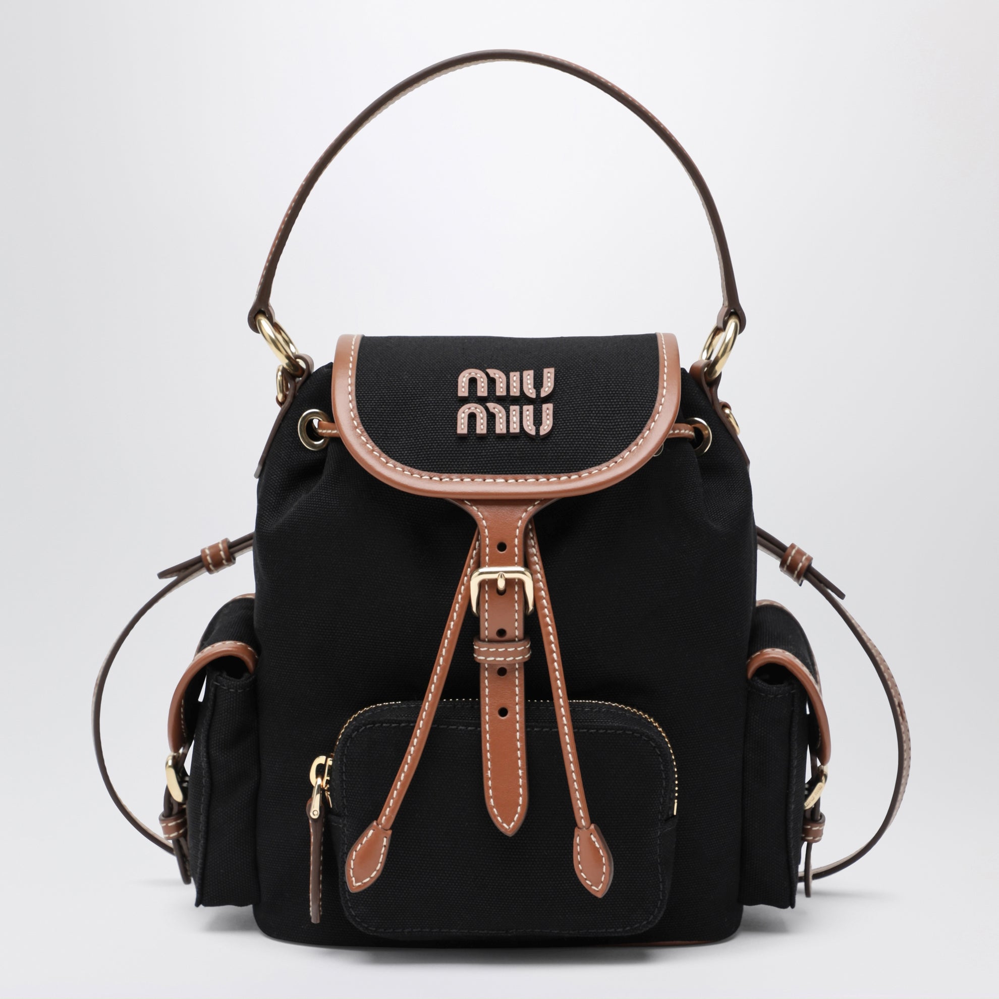 Backpack in hemp and leather in Black/Brandy