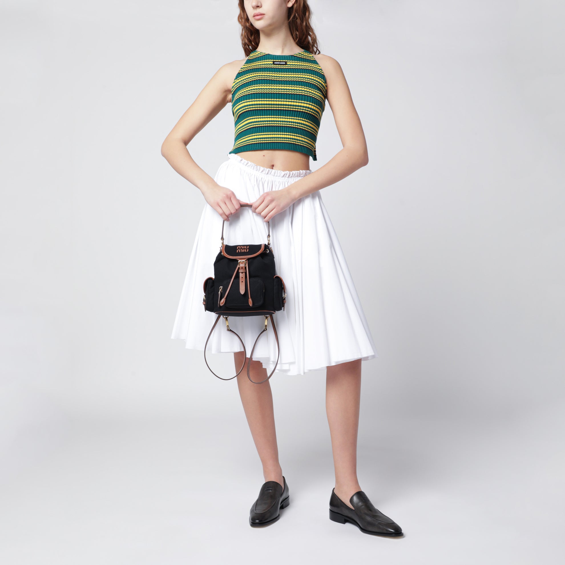 Backpack in hemp and leather in Black/Brandy