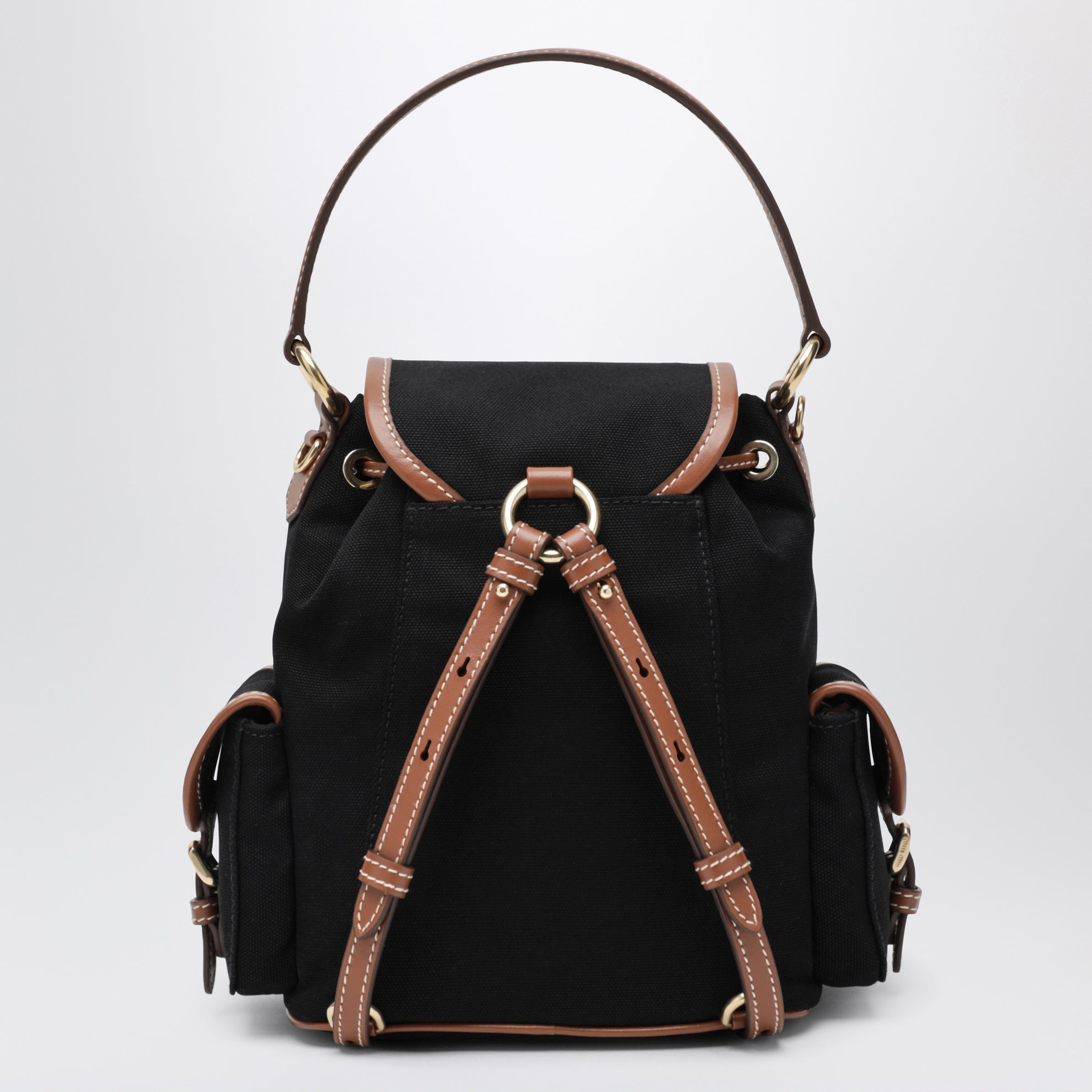 Backpack in hemp and leather in Black/Brandy