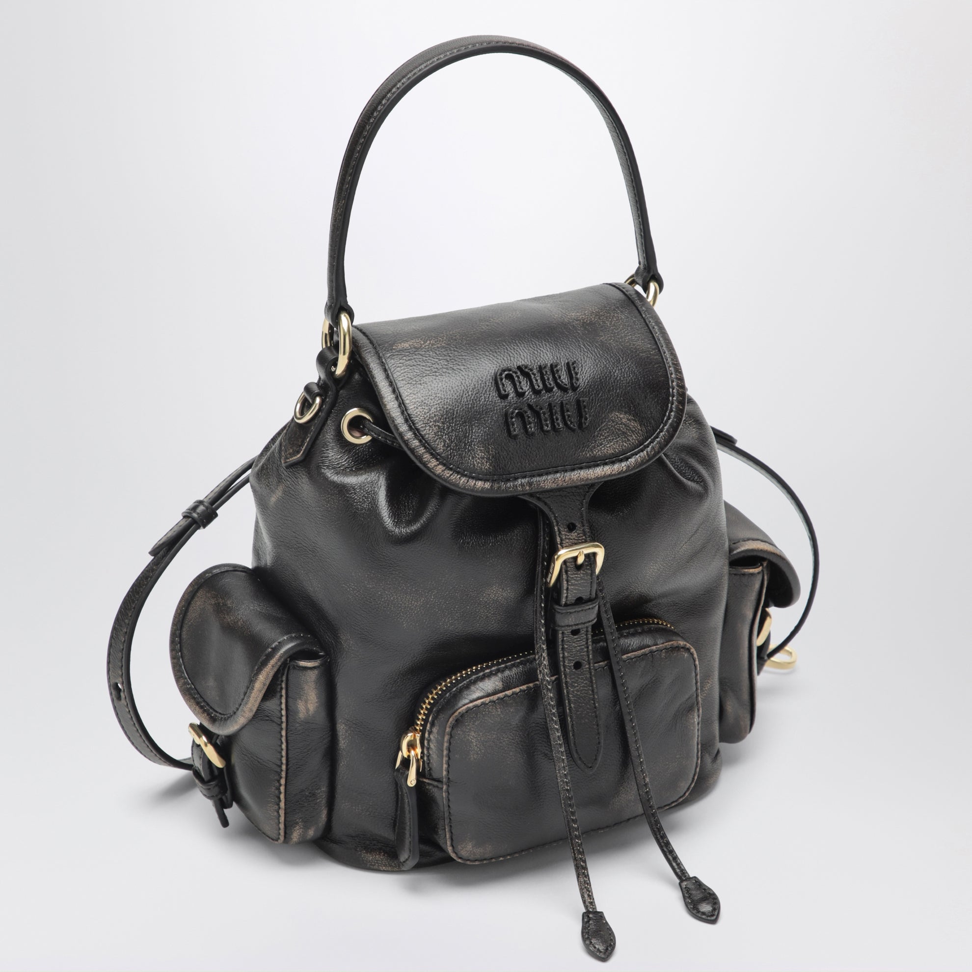 Petit sac à dos en cuir d'agneau marron café