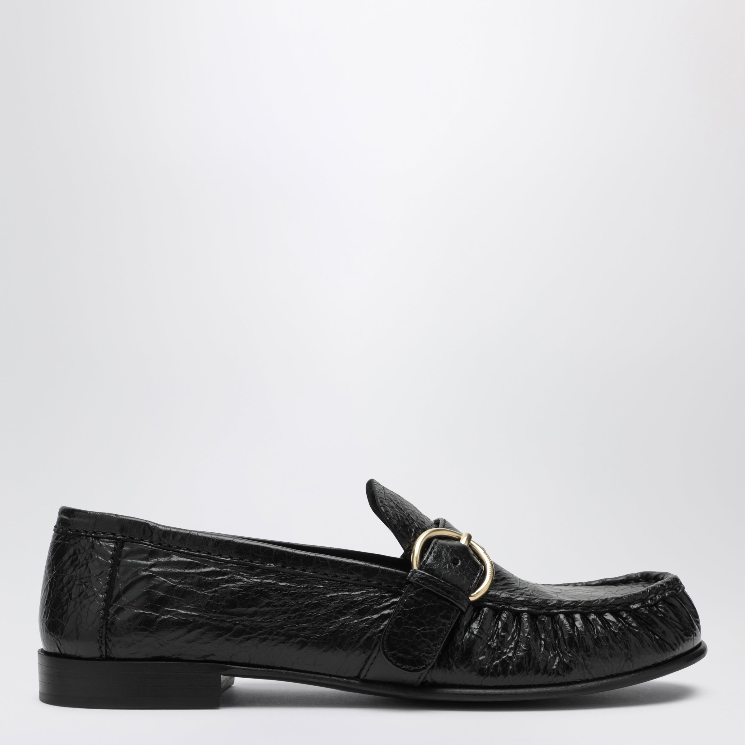 Miu Miu Black leather loafers with crinkled vintage-effect finish
