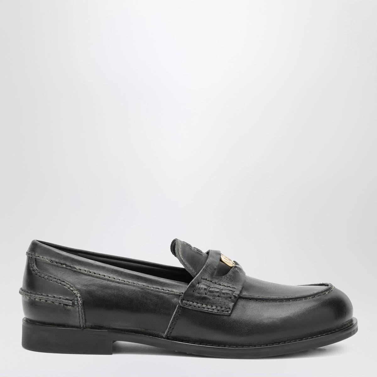 Schwarze Mokassins aus Leder im Vintage-Look