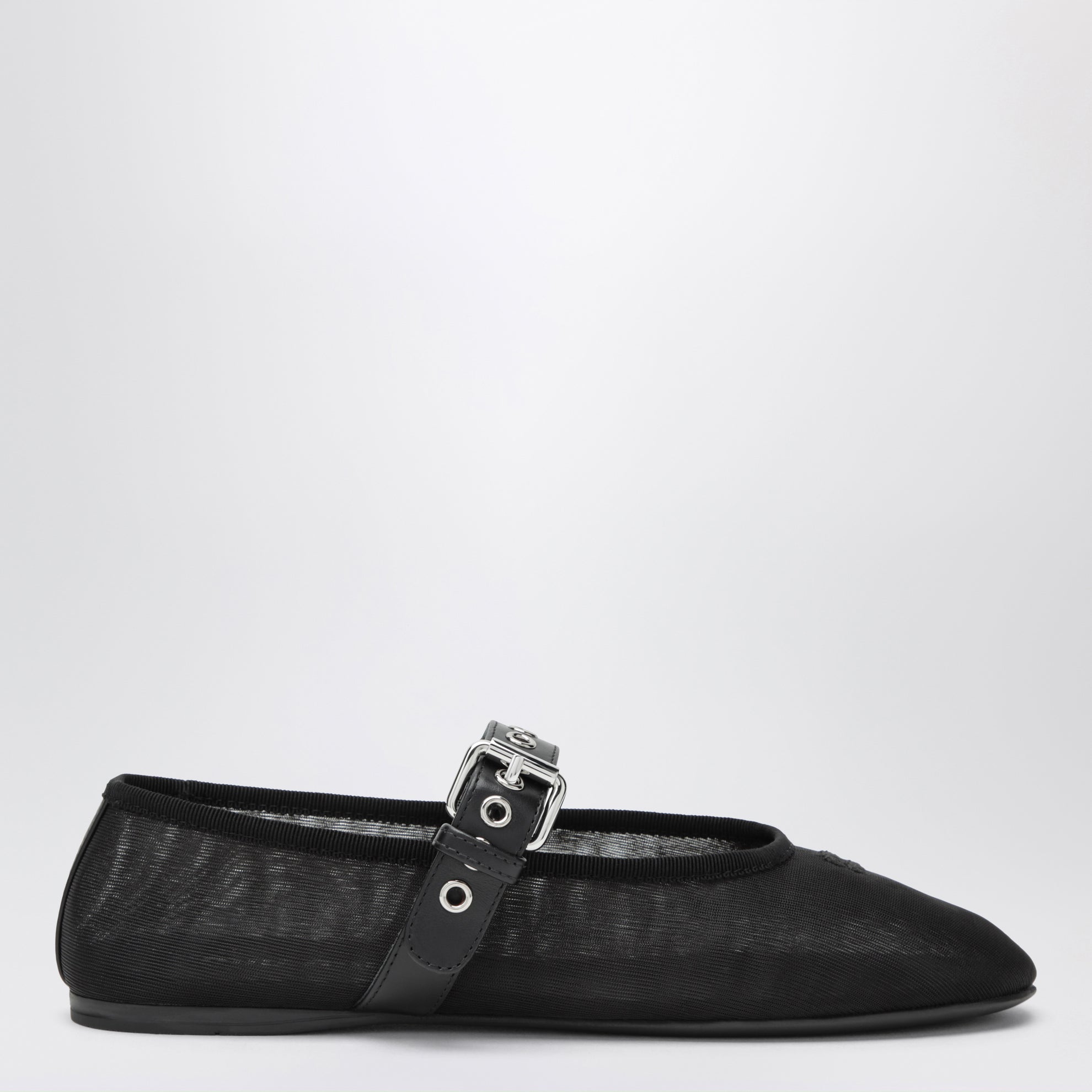 Black fabric ballet flats with buckle
