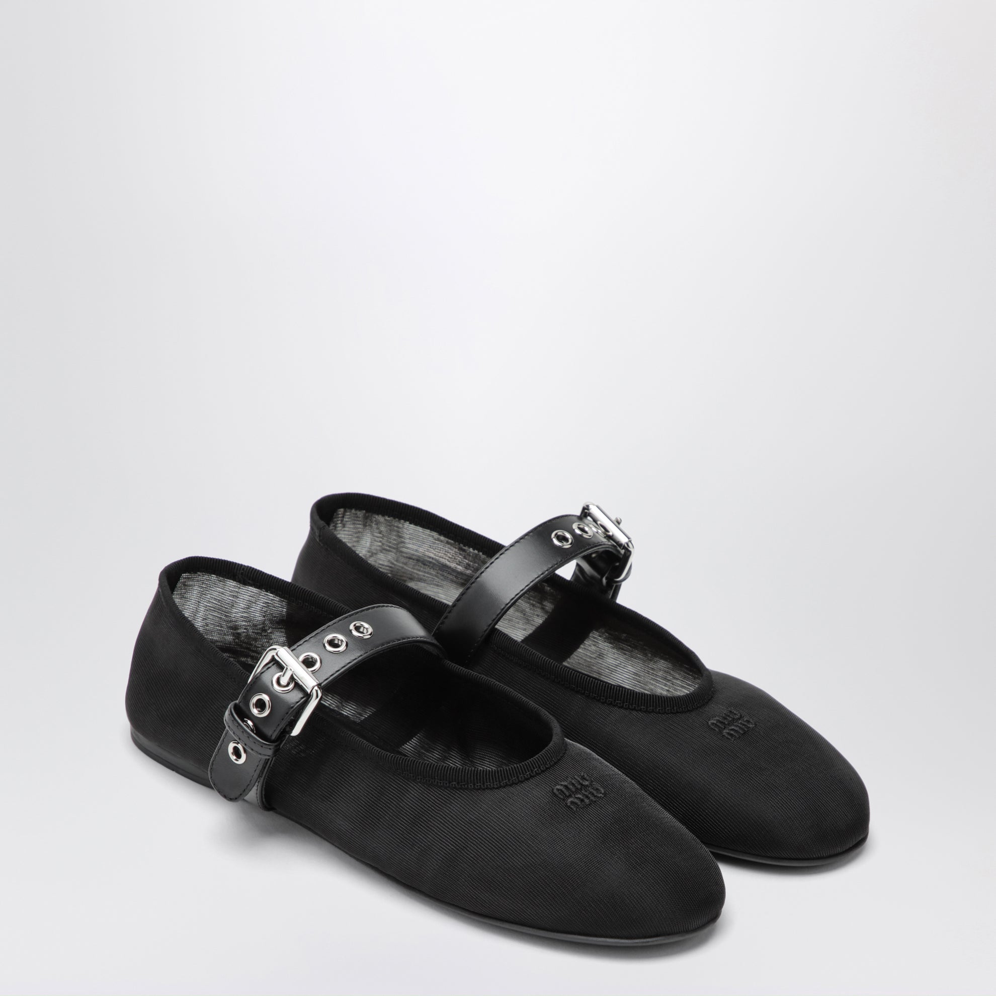 Black fabric ballet flats with buckle