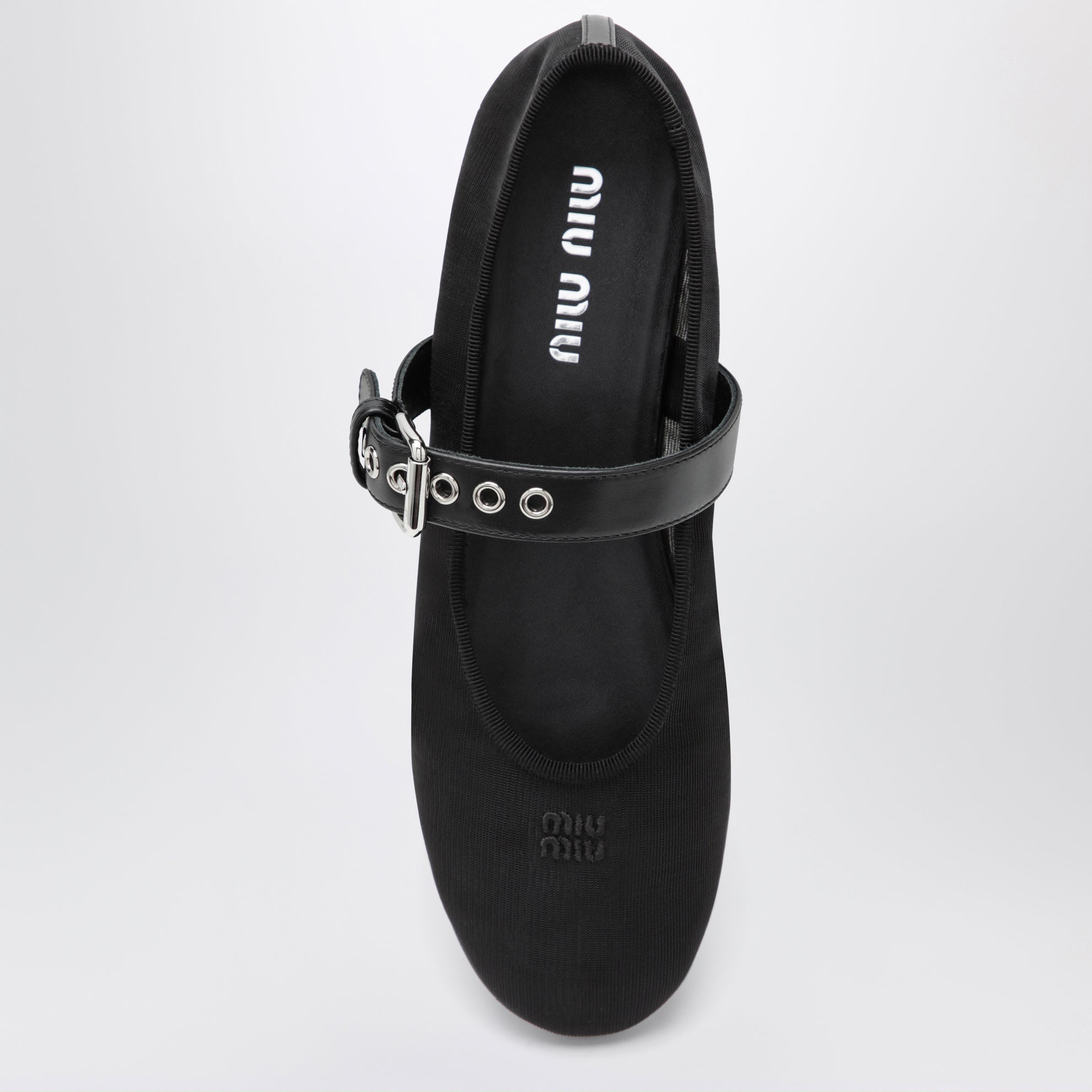 Black fabric ballet flats with buckle