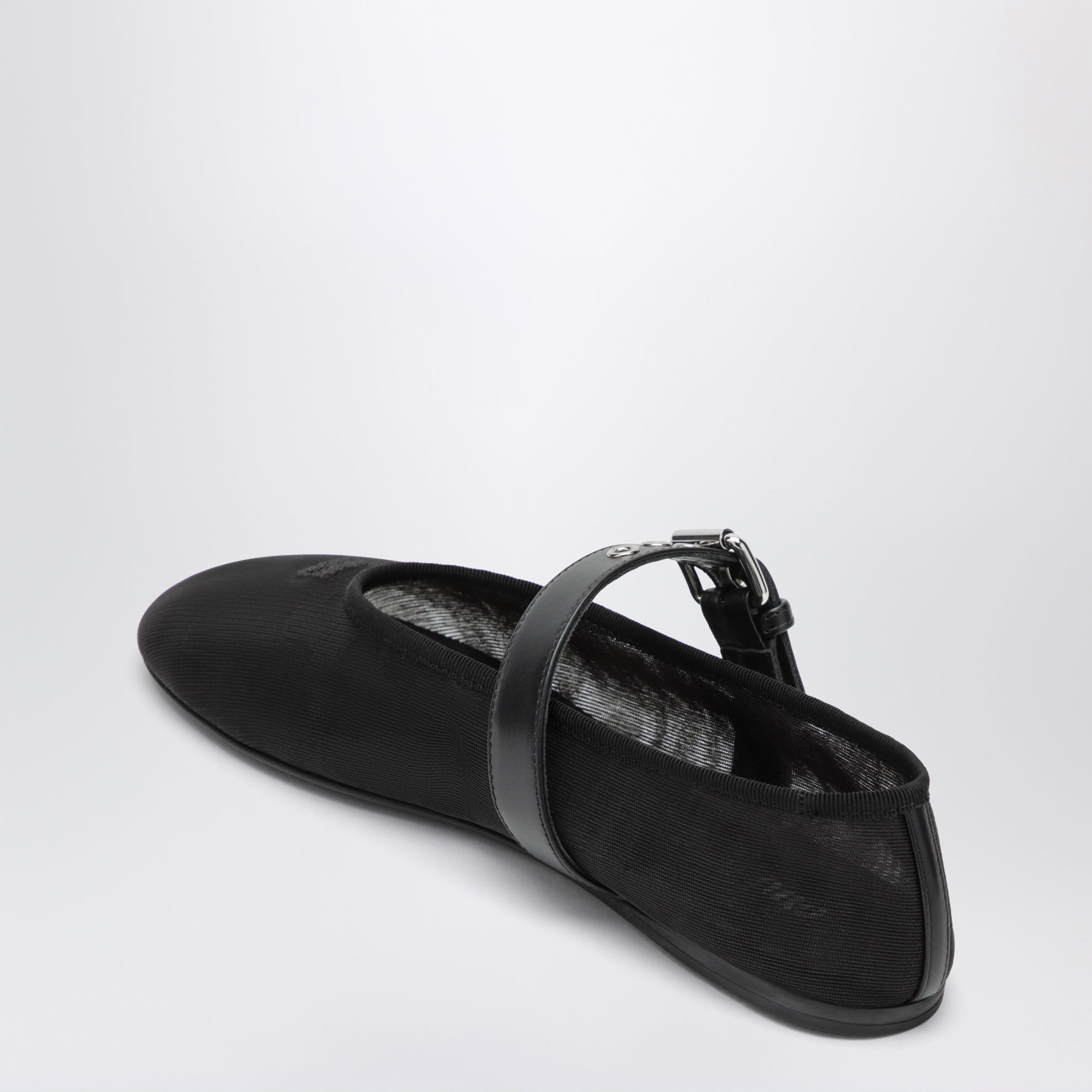 Black fabric ballet flats with buckle