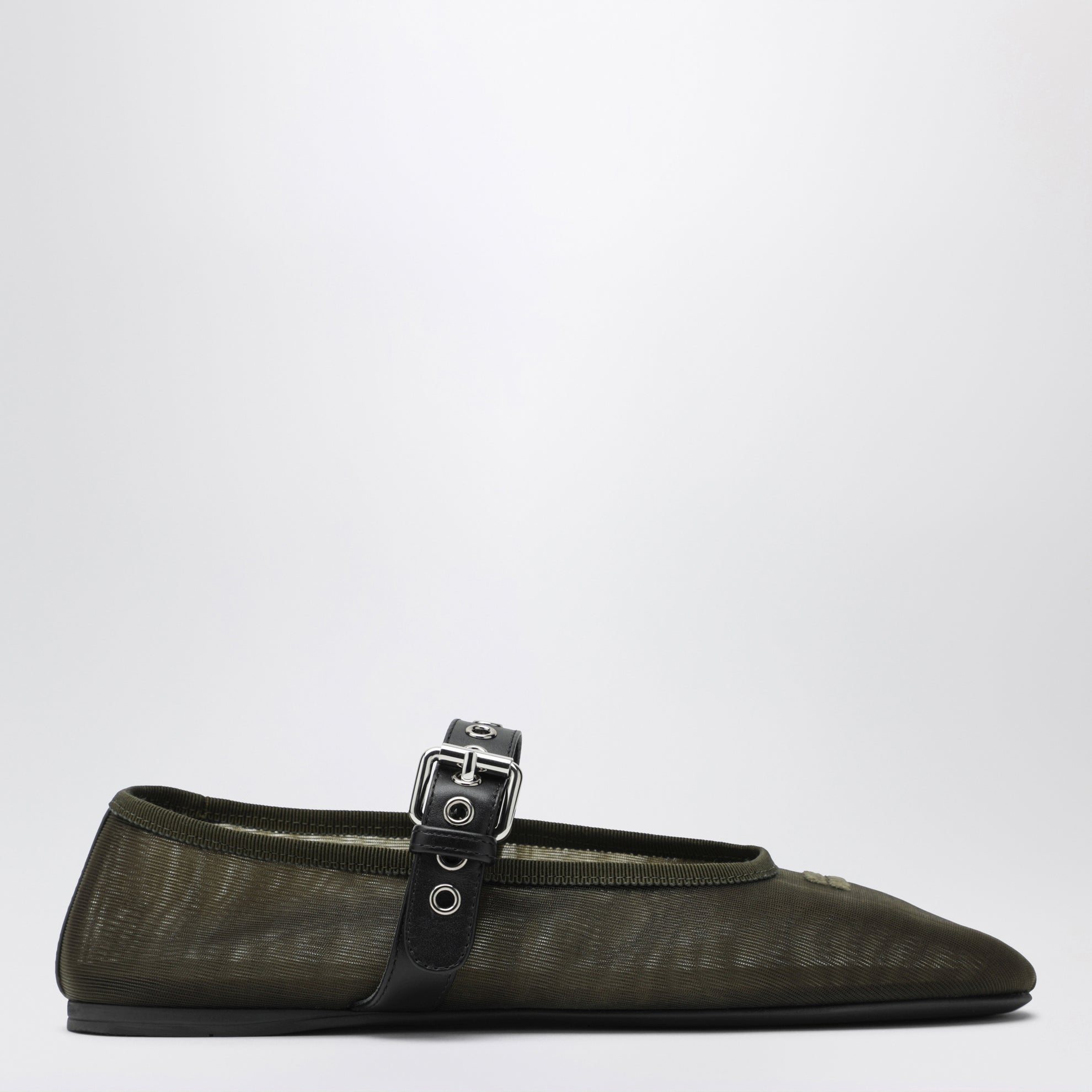 Ballerine con fibbia verde oliva in tessuto