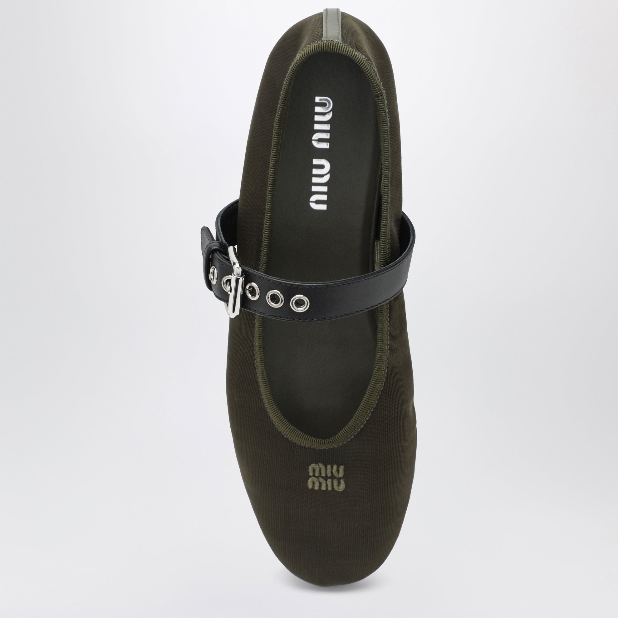 Ballerine con fibbia verde oliva in tessuto