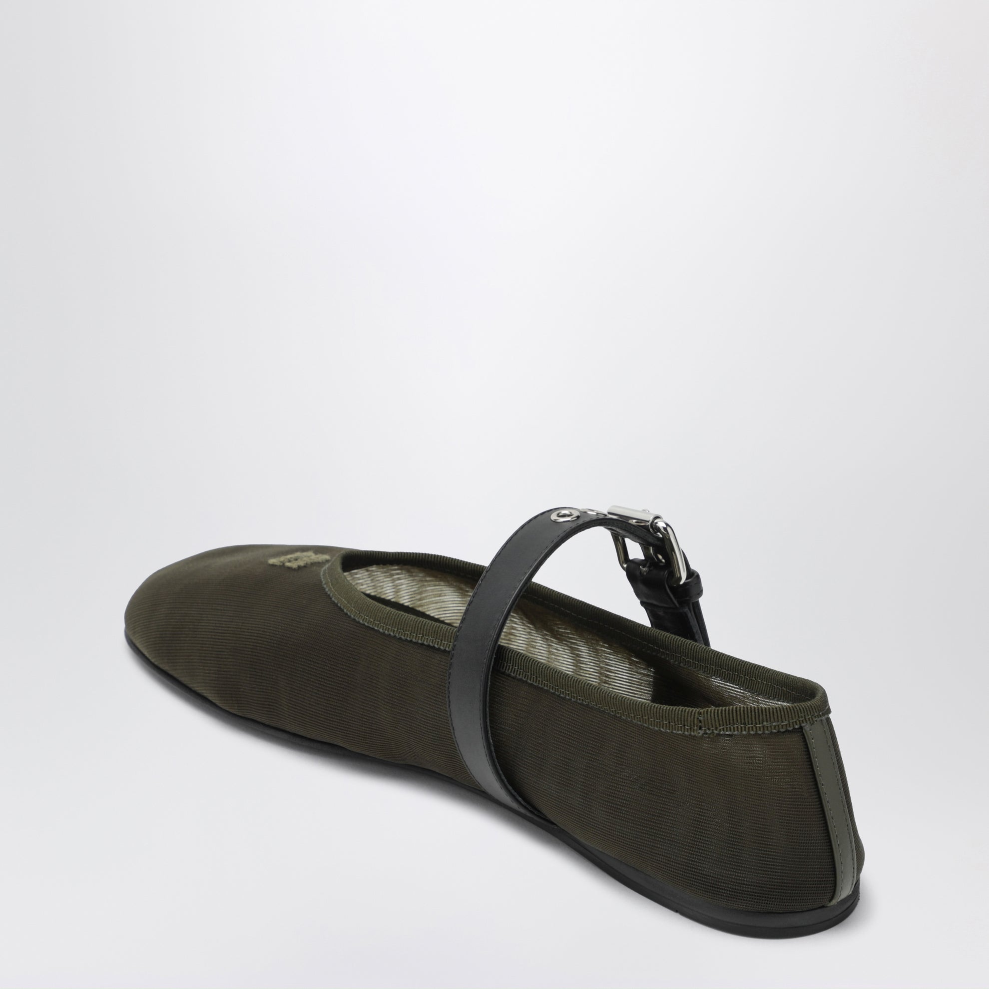 Ballerine con fibbia verde oliva in tessuto