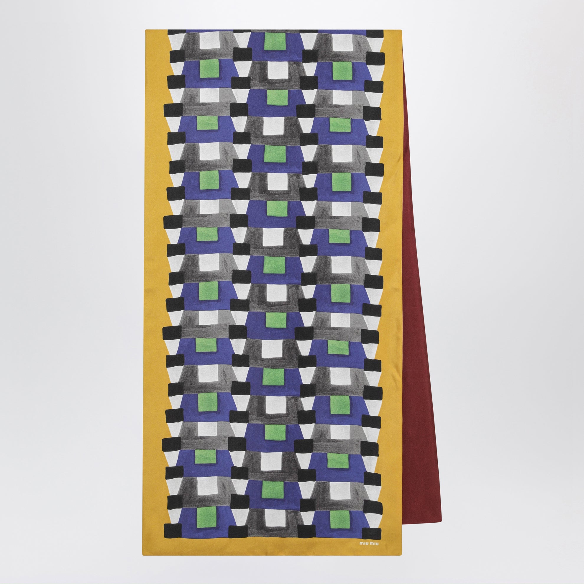 Printed silk twill scarf indigo/mustard