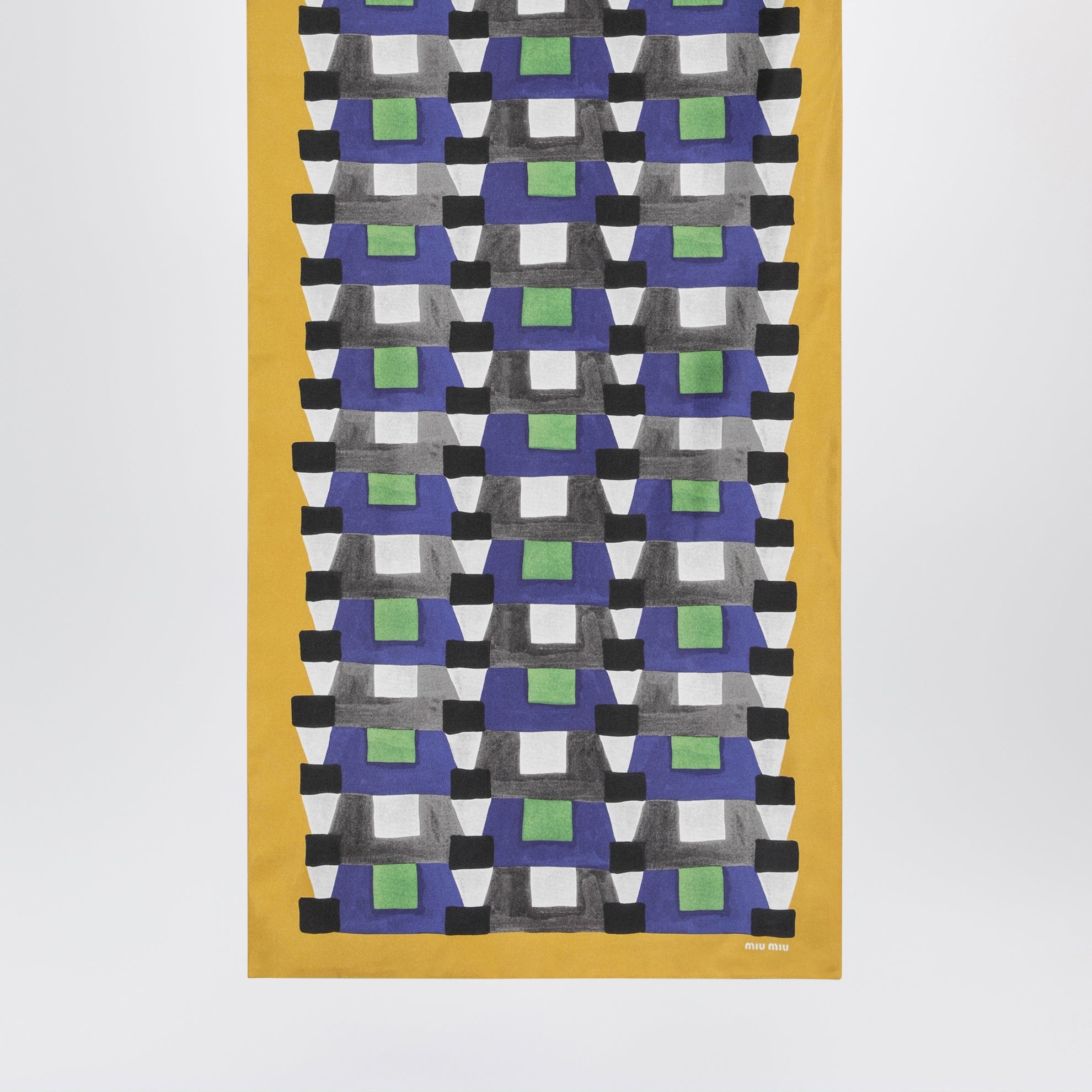 Printed silk twill scarf indigo/mustard