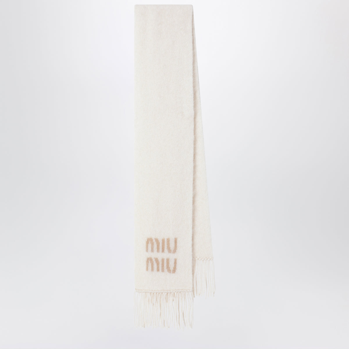 Écharpe blanche en mélange de mohair avec logo