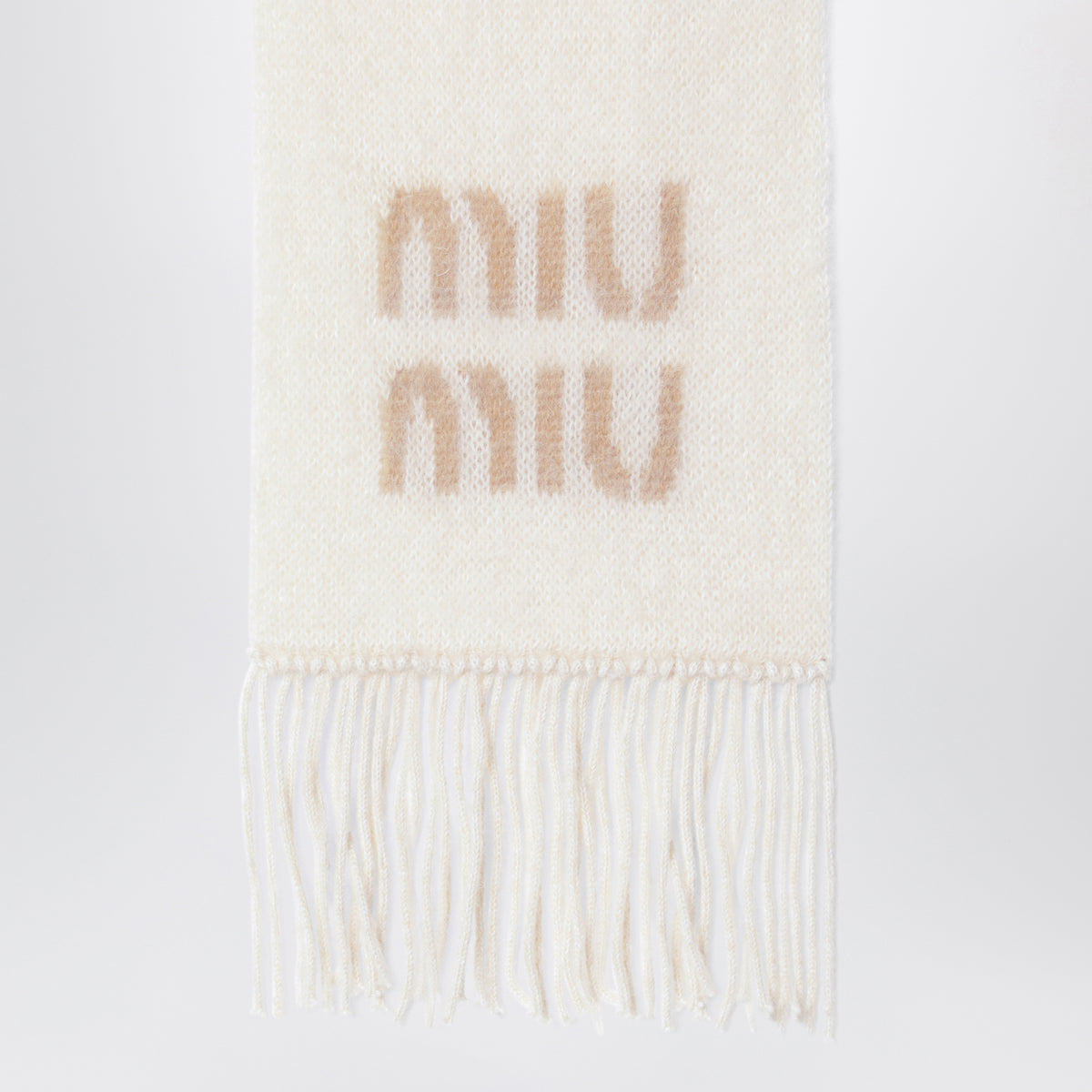 Écharpe blanche en mélange de mohair avec logo