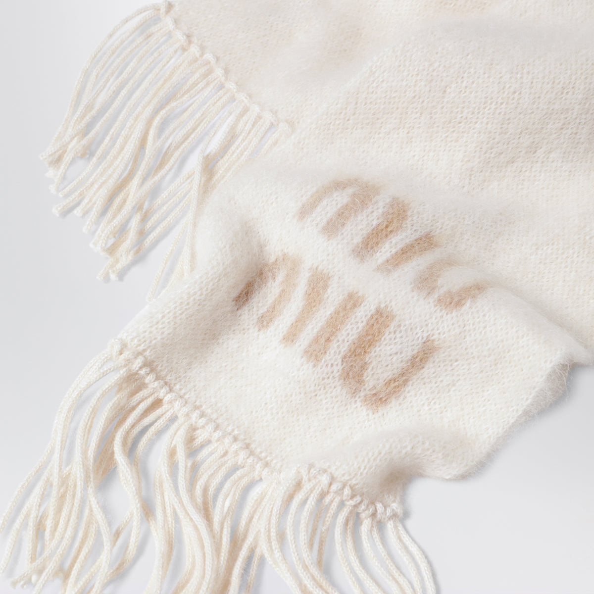 Écharpe blanche en mélange de mohair avec logo