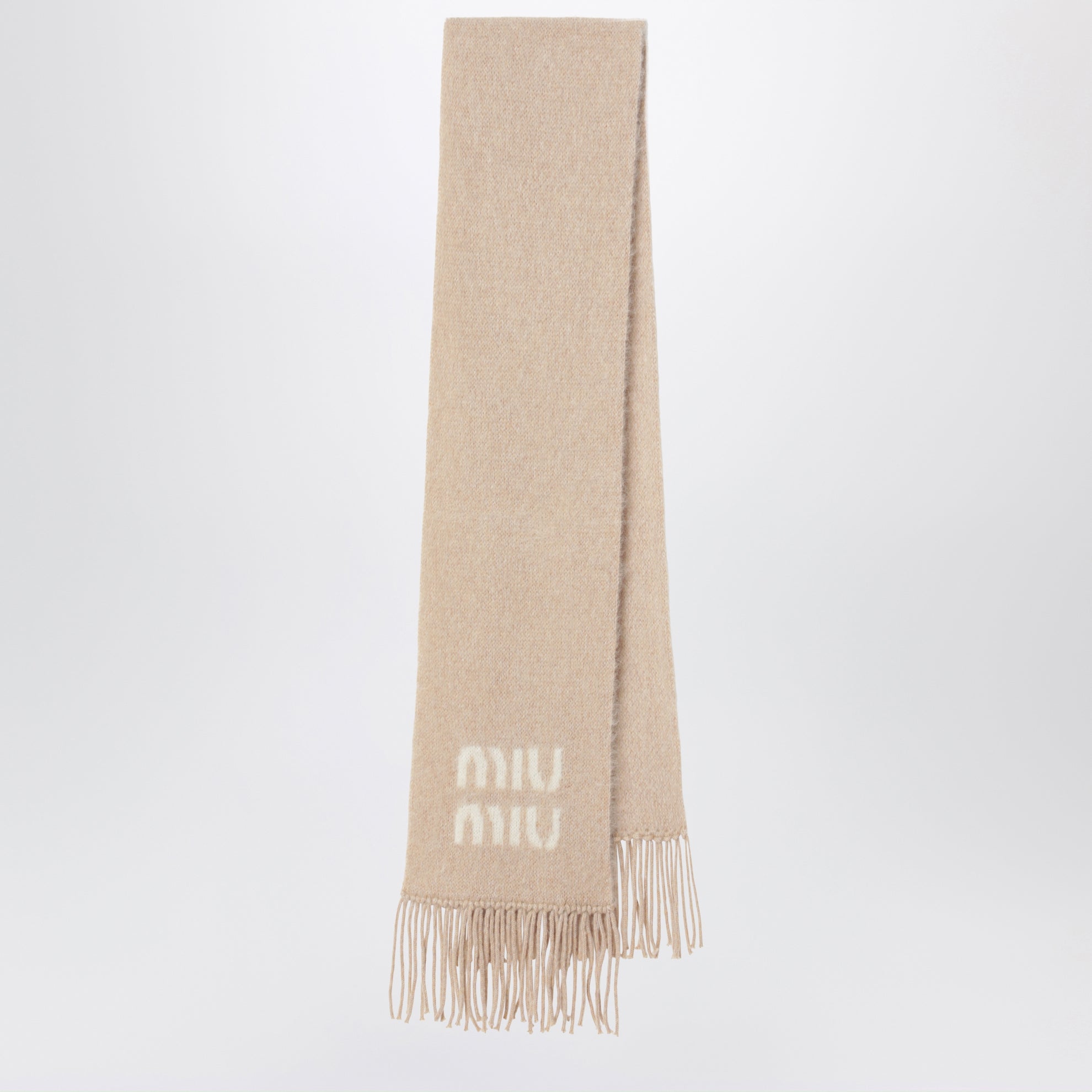 Écharpe en mélange de mohair beige avec logo