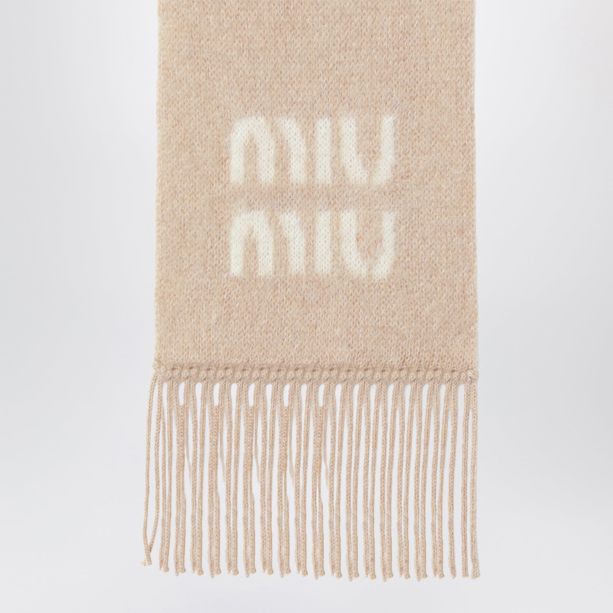 Écharpe en mélange de mohair beige avec logo