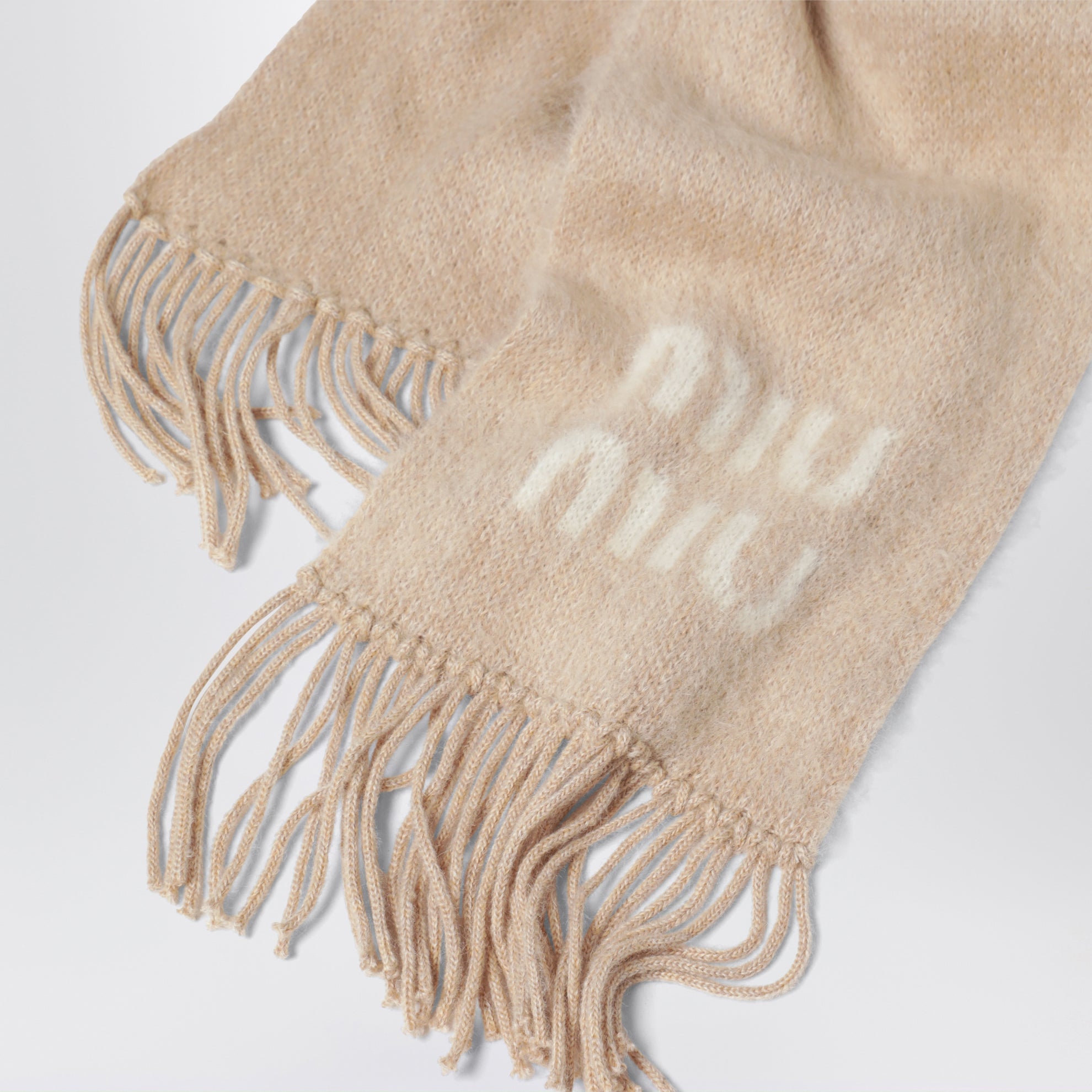 Écharpe en mélange de mohair beige avec logo
