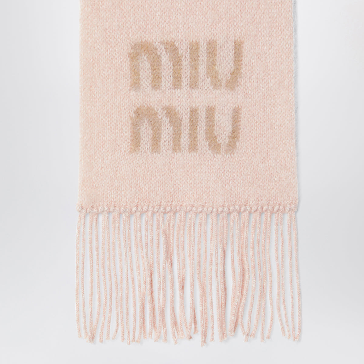 Light pink mohair-blend scarf with logo