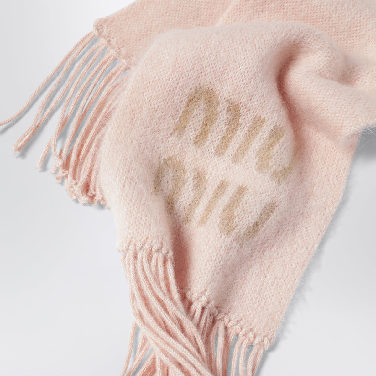 Light pink mohair-blend scarf with logo