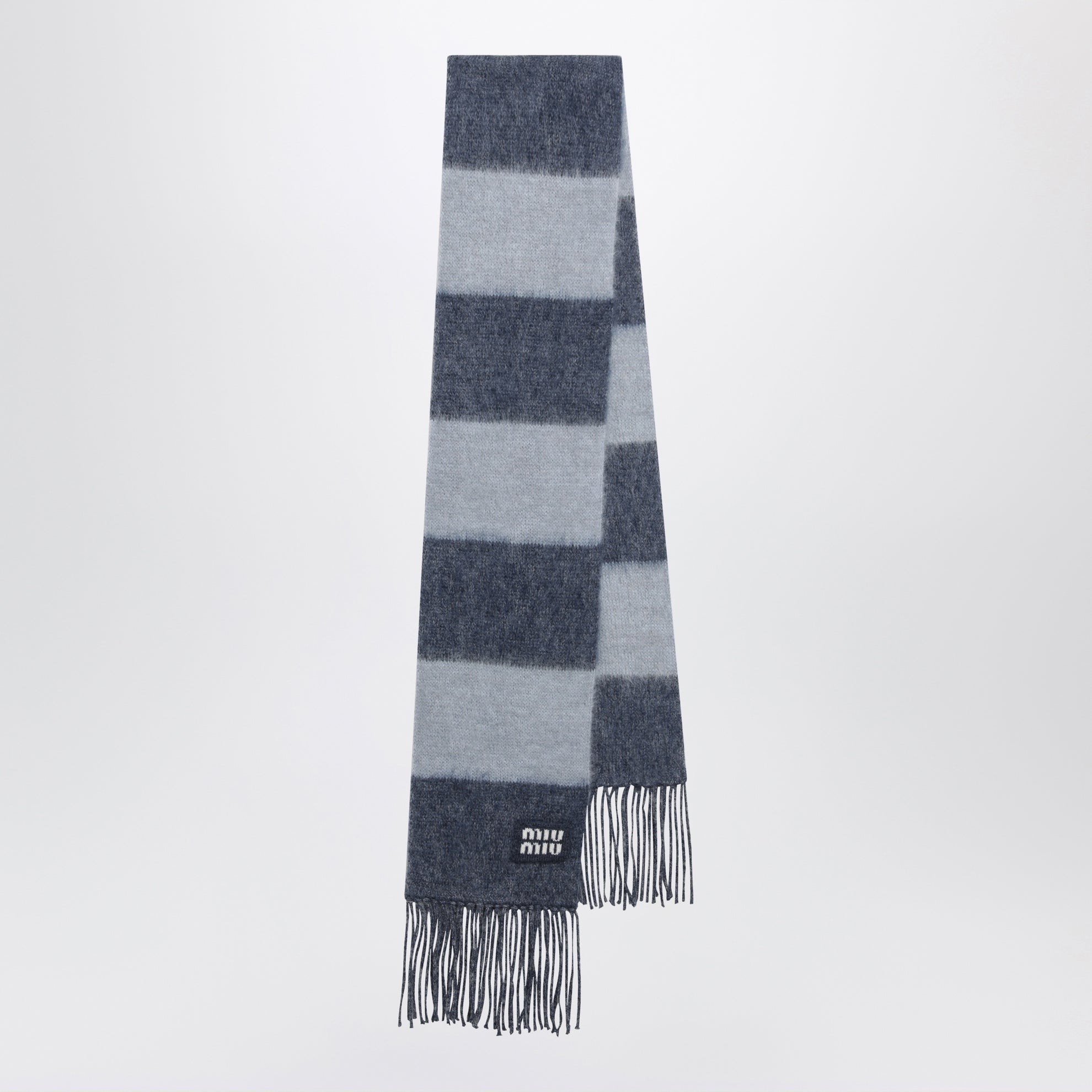 Écharpe à rayures en mélange de mohair bleu