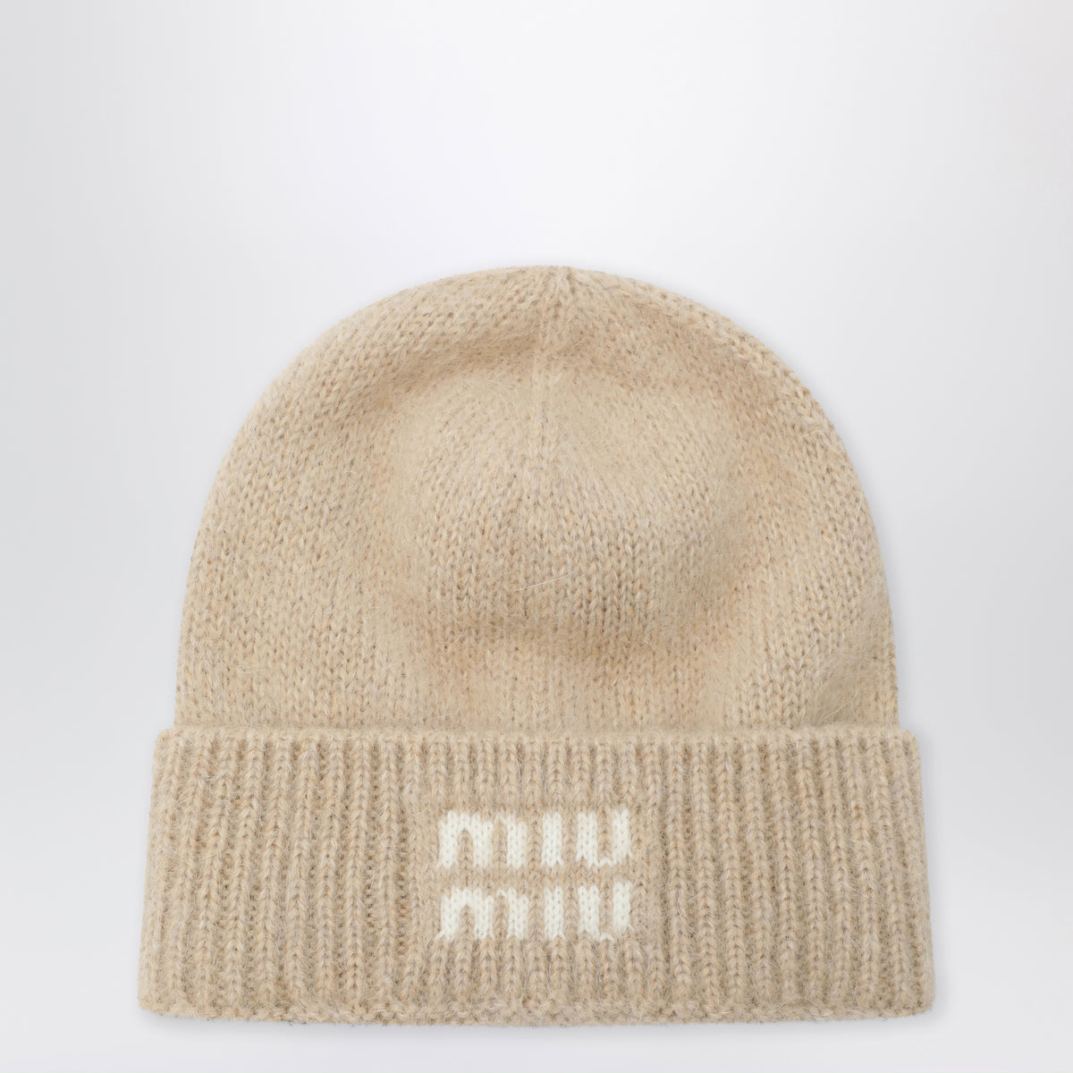 Beige mohair-blend beanie