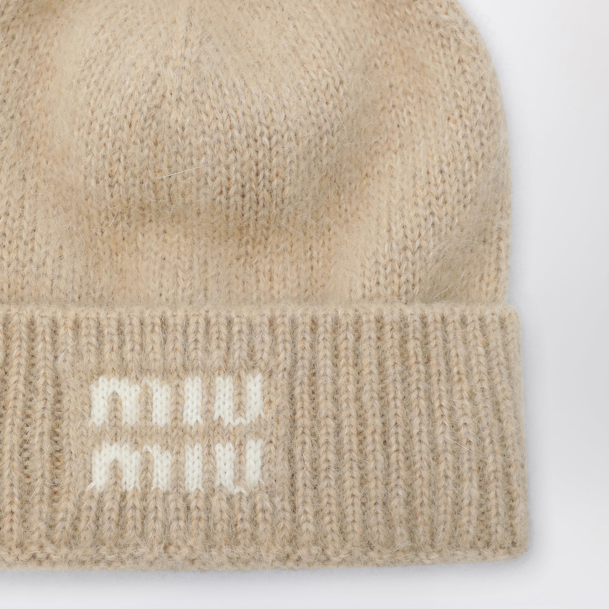 Beige mohair-blend beanie