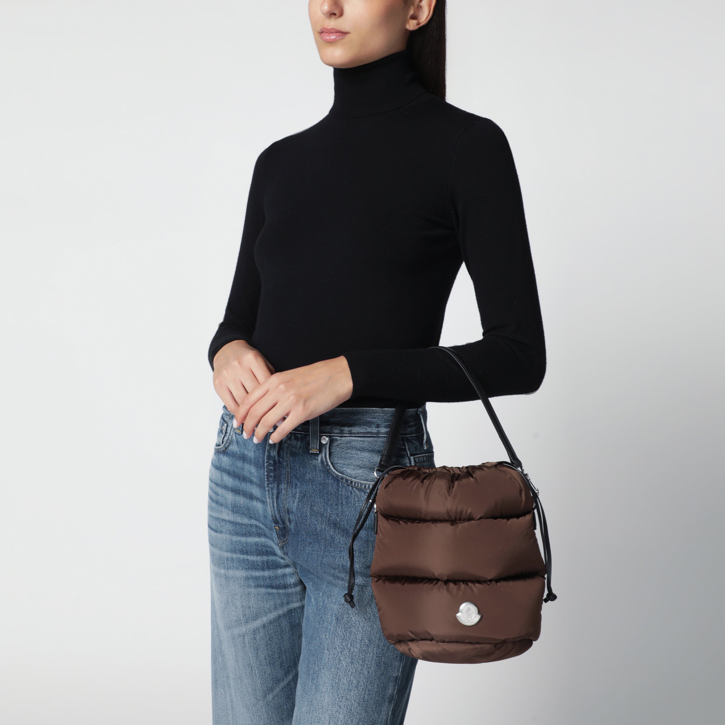 Moncler Caradoc bucket bag in Burgundy | TheDoubleF