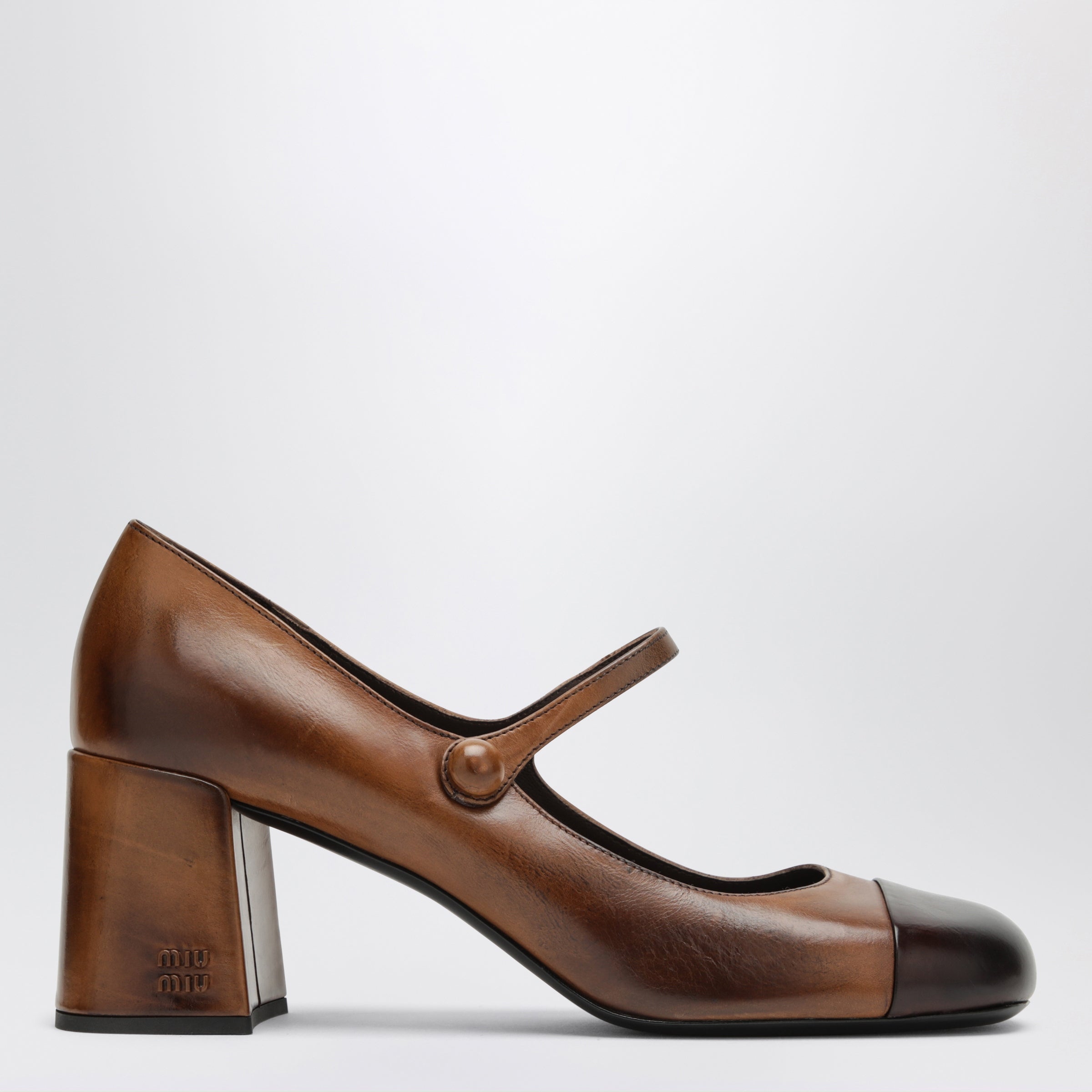 Miu Miu Cognac/dark brown leather Mary Jane pumps | TheDoubleF