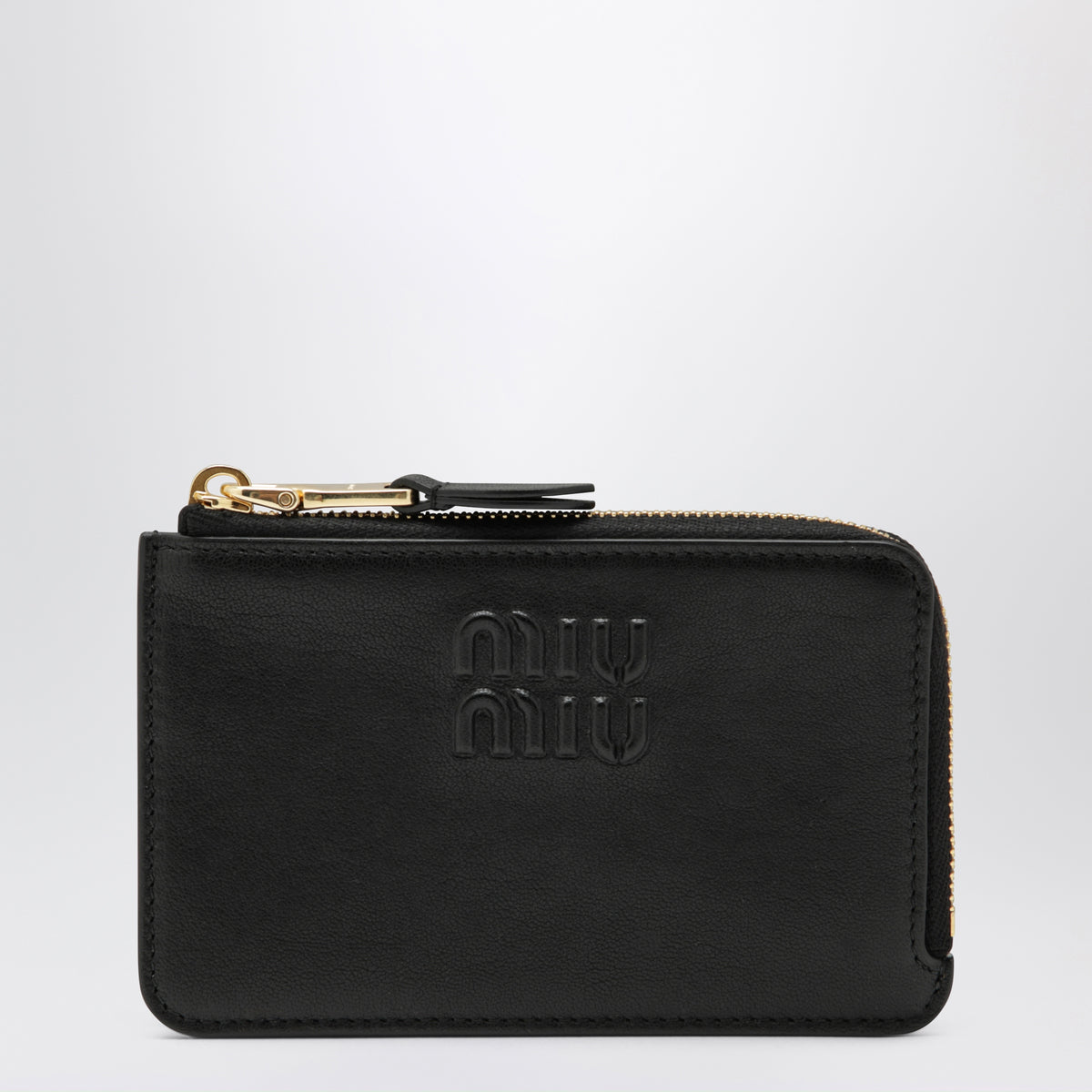 Porte-cartes zippé noir en cuir