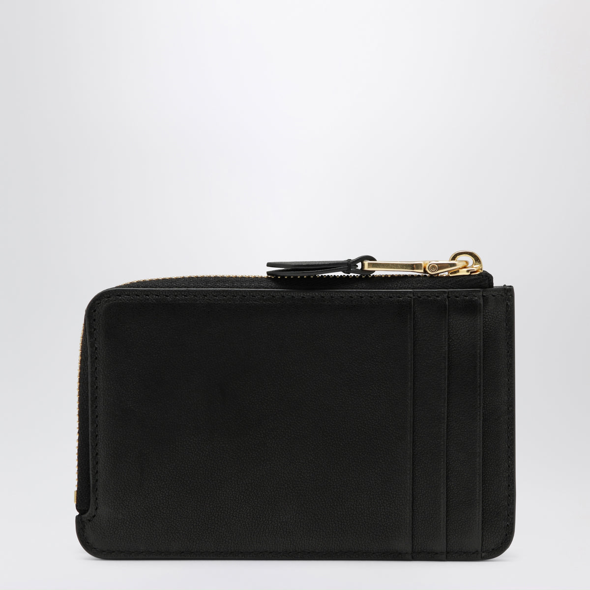 Porte-cartes zippé noir en cuir