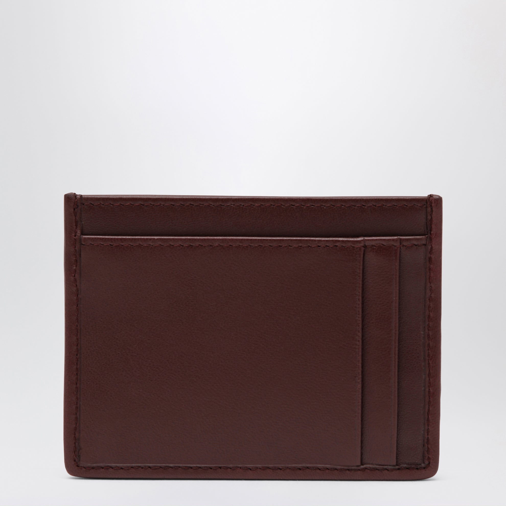 Porte-cartes en cuir nappa matelassé bordeaux