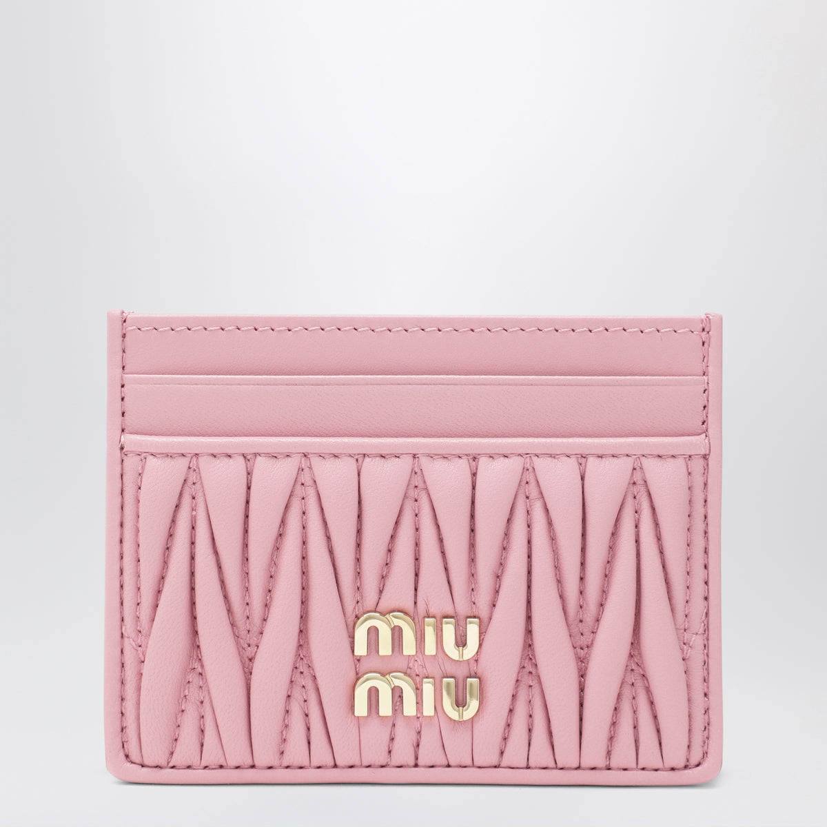 Porte-cartes rose en cuir nappa matelassé
