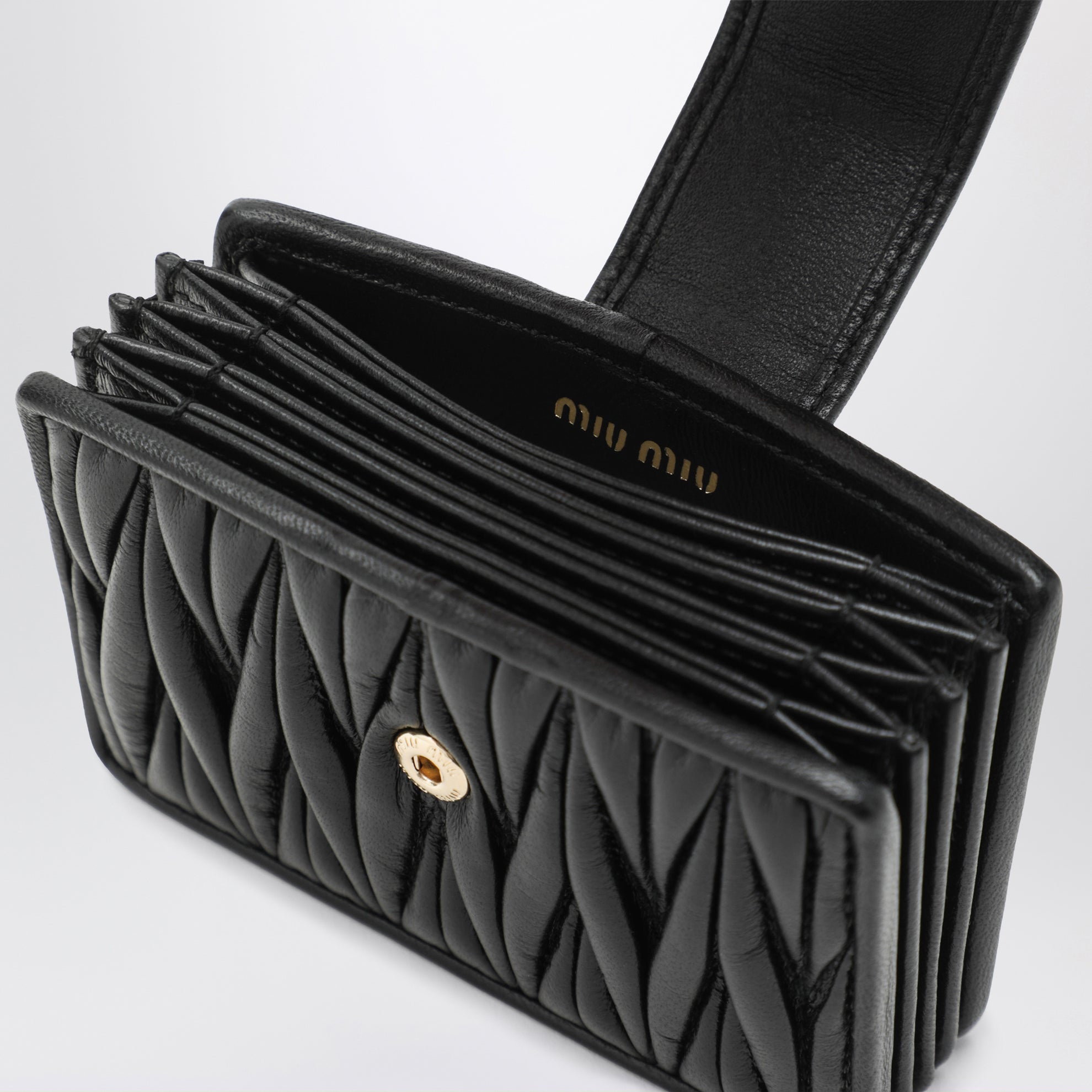 Porte-cartes en cuir nappa matelassé noir
