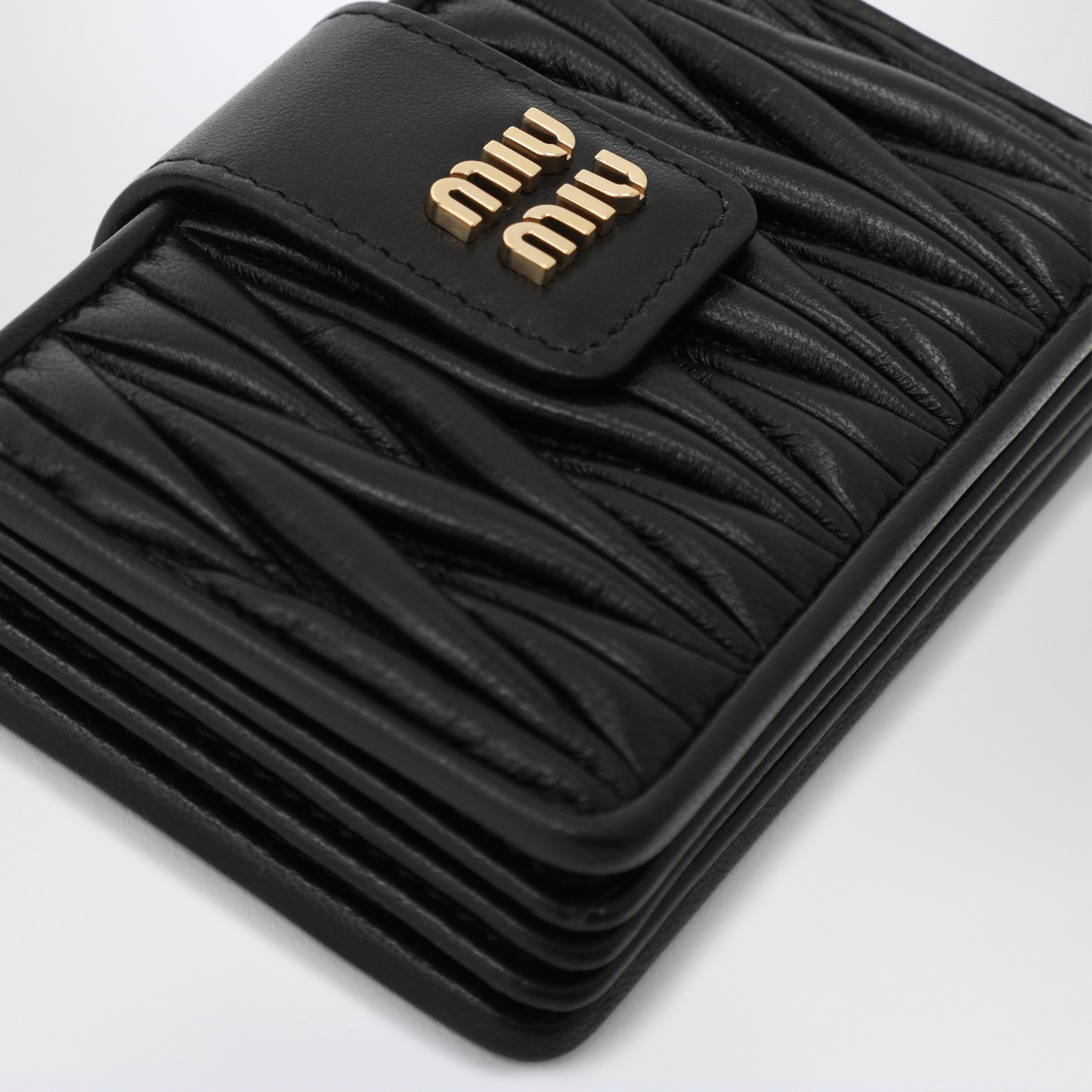 Miu Miu Black Card Holder in Matelassé Nappa Leather | TheDoubleF