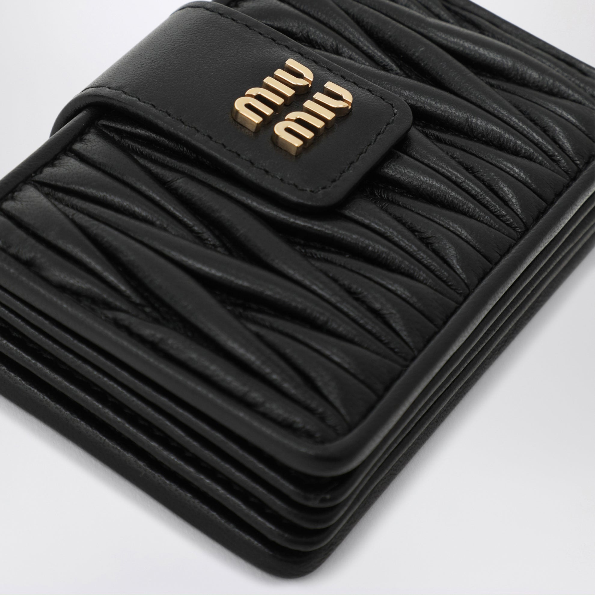 Porte-cartes en cuir nappa matelassé noir