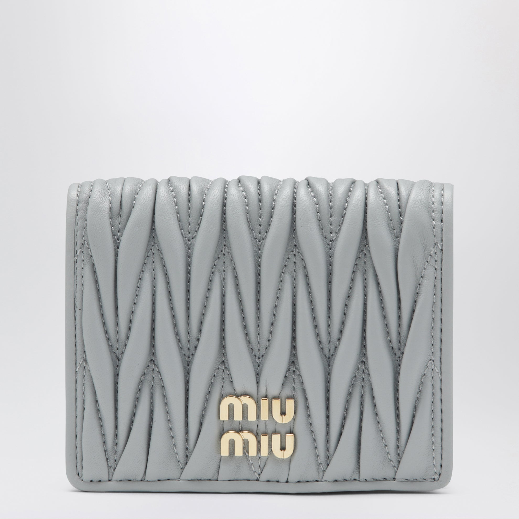 Portefeuille en cuir nappa matelassé couleur perle