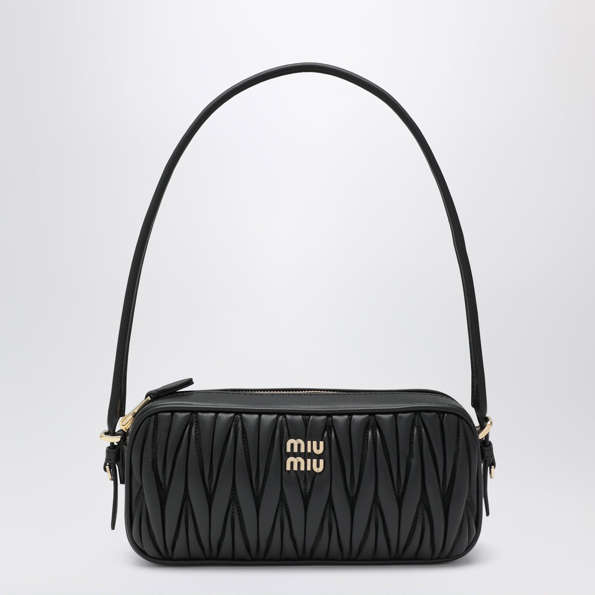Pochette en cuir nappa matelassé noir
