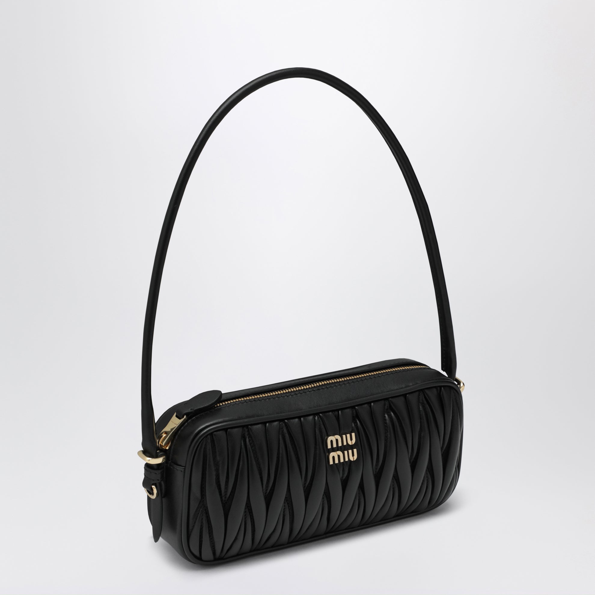 Pochette en cuir nappa matelassé noir