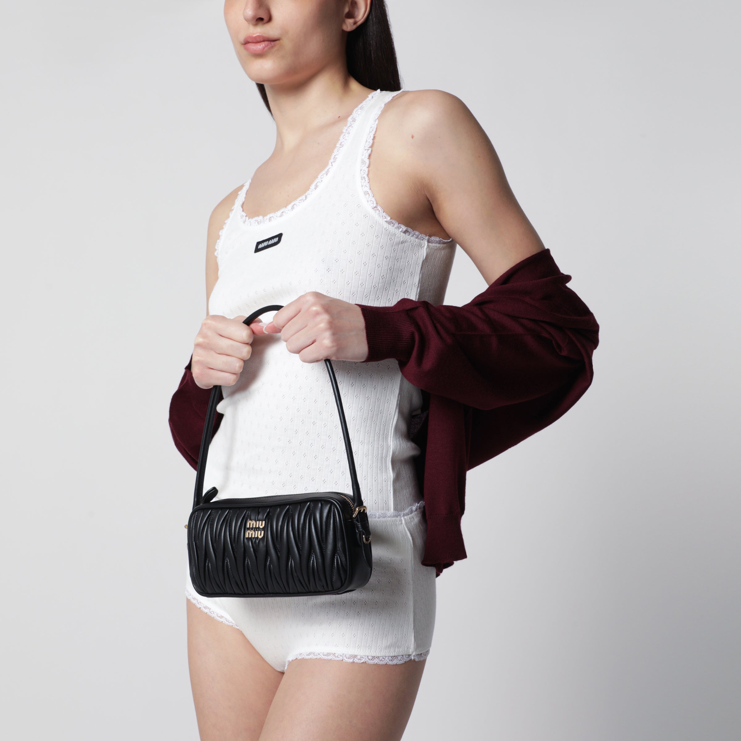 Miu Miu Quilted nappa leather pouch in black | TheDoubleF