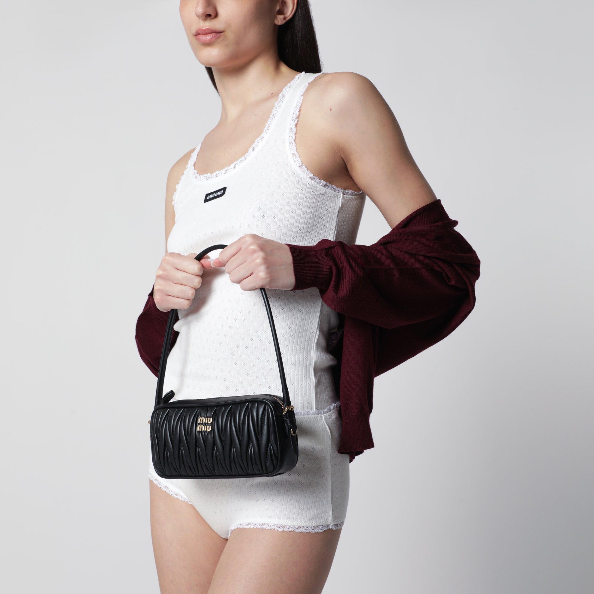 Quilted nappa leather pouch in black