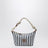 Pouch a righe in cotone jacquard e pelle blu cognac
