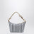 Striped jacquard cotton and leather pouch, blue/cognac