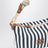 Striped jacquard cotton and leather pouch, blue/cognac