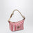 Pochette rayée en coton jacquard et cuir rubis cognac