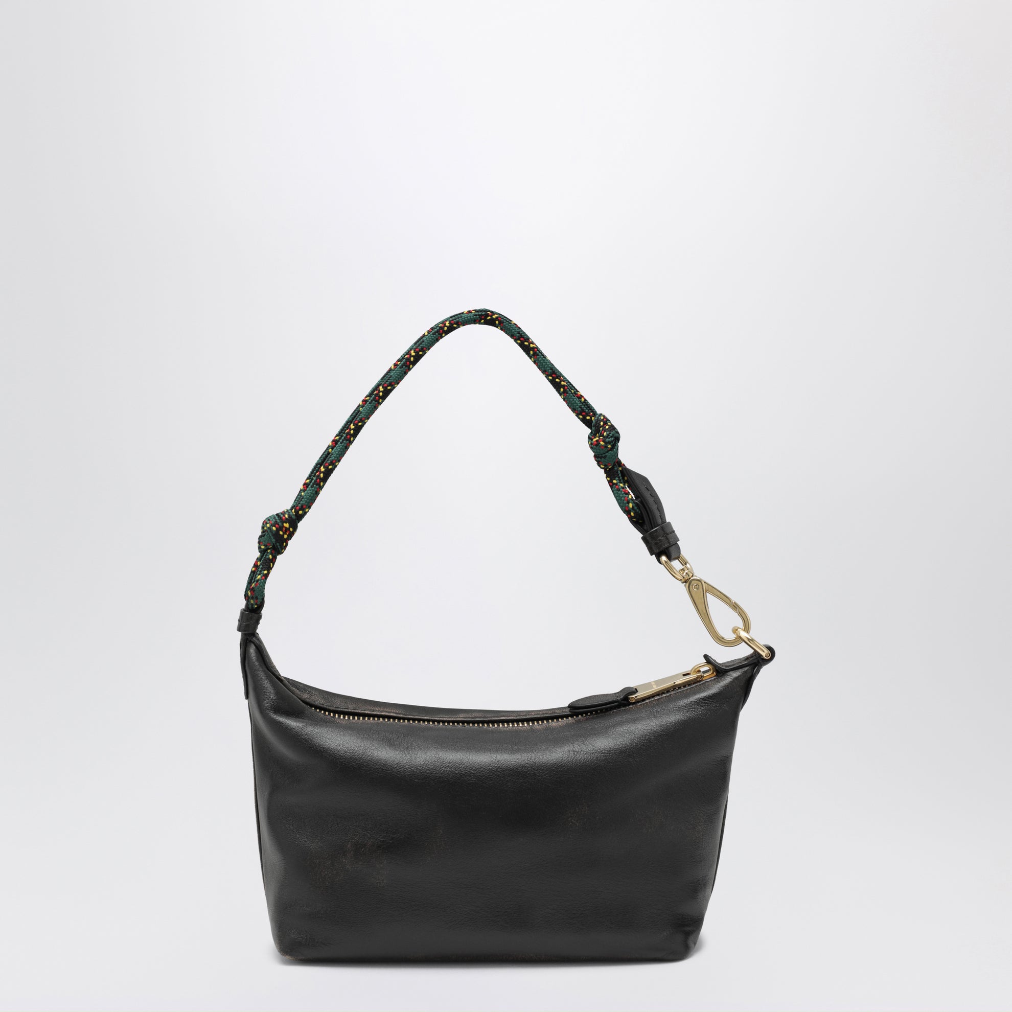 Aged-effect nappa leather pouch in coffee and green
