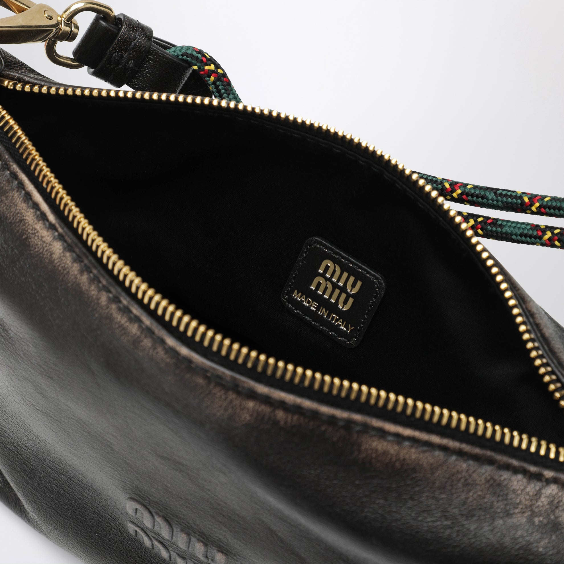 Aged-effect nappa leather pouch in coffee and green
