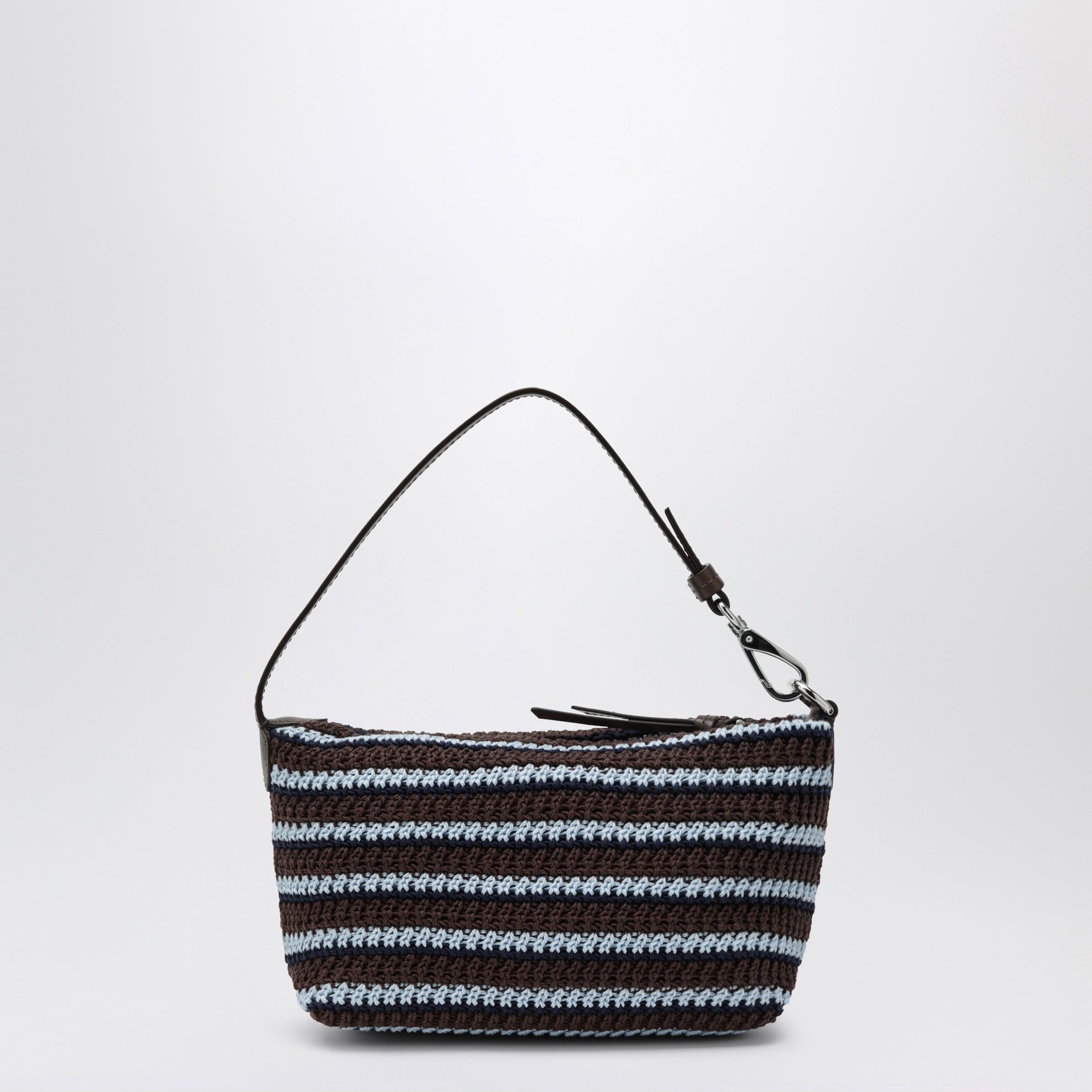 Pouch a righe in crochet di cotone cacao/celeste