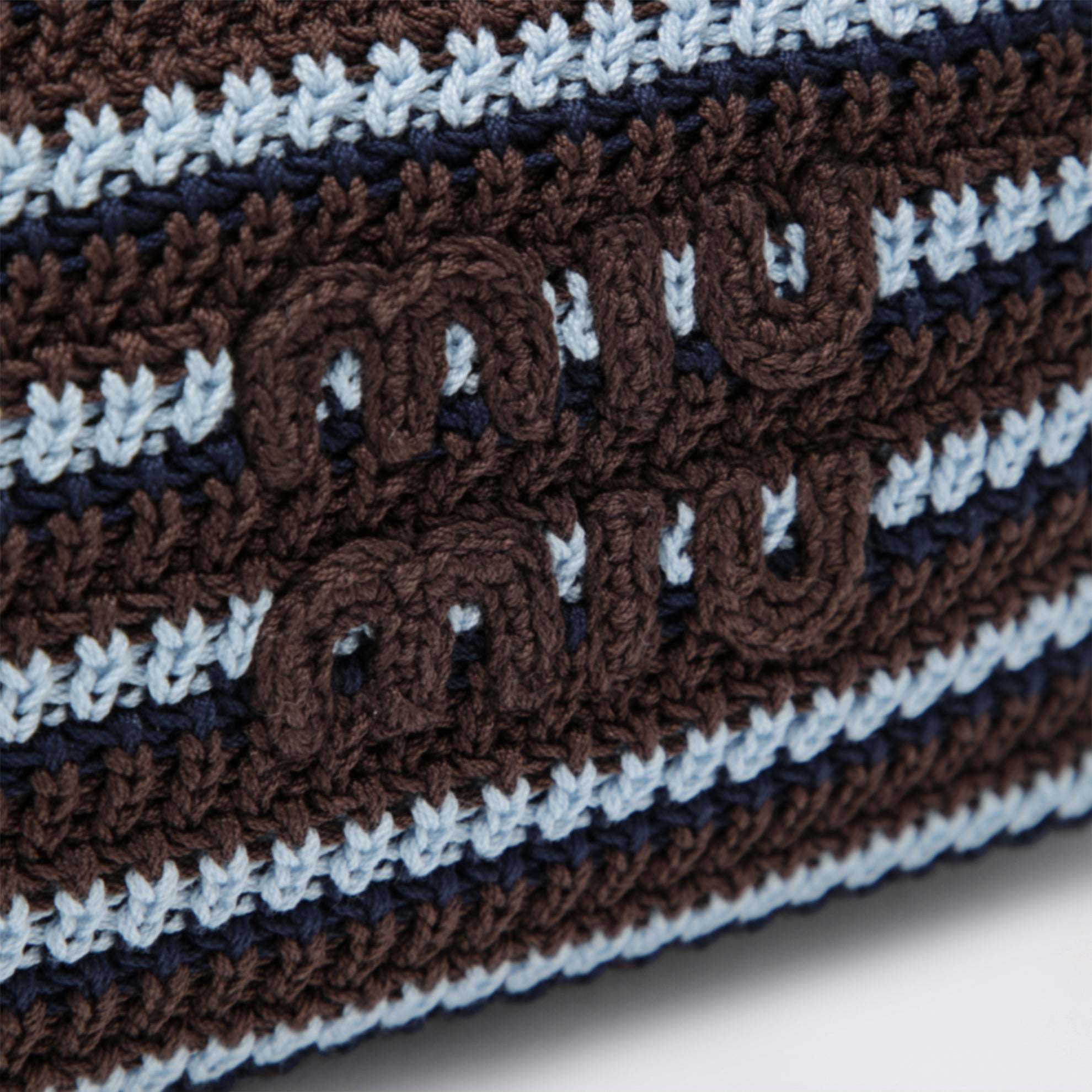 Pouch a righe in crochet di cotone cacao/celeste