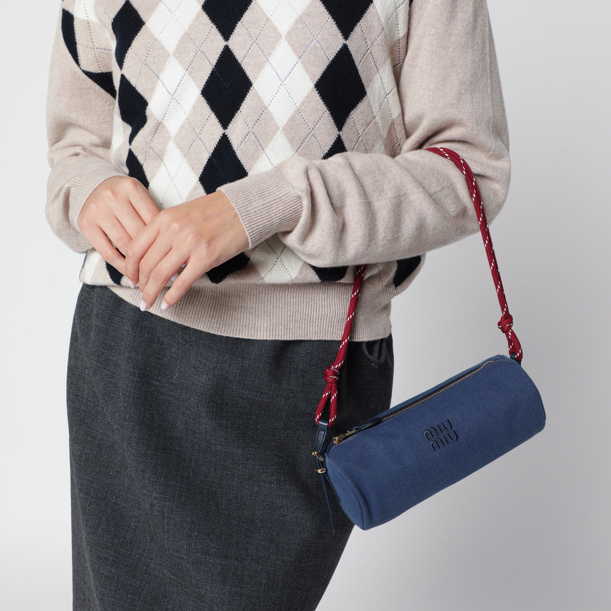 Pochette en gabardine de coton indigo et amaranto